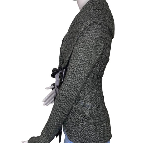 Twenty One Chunky Sweater Gray Satin Ribbon Side Tie Size S - Picture 5 of 9